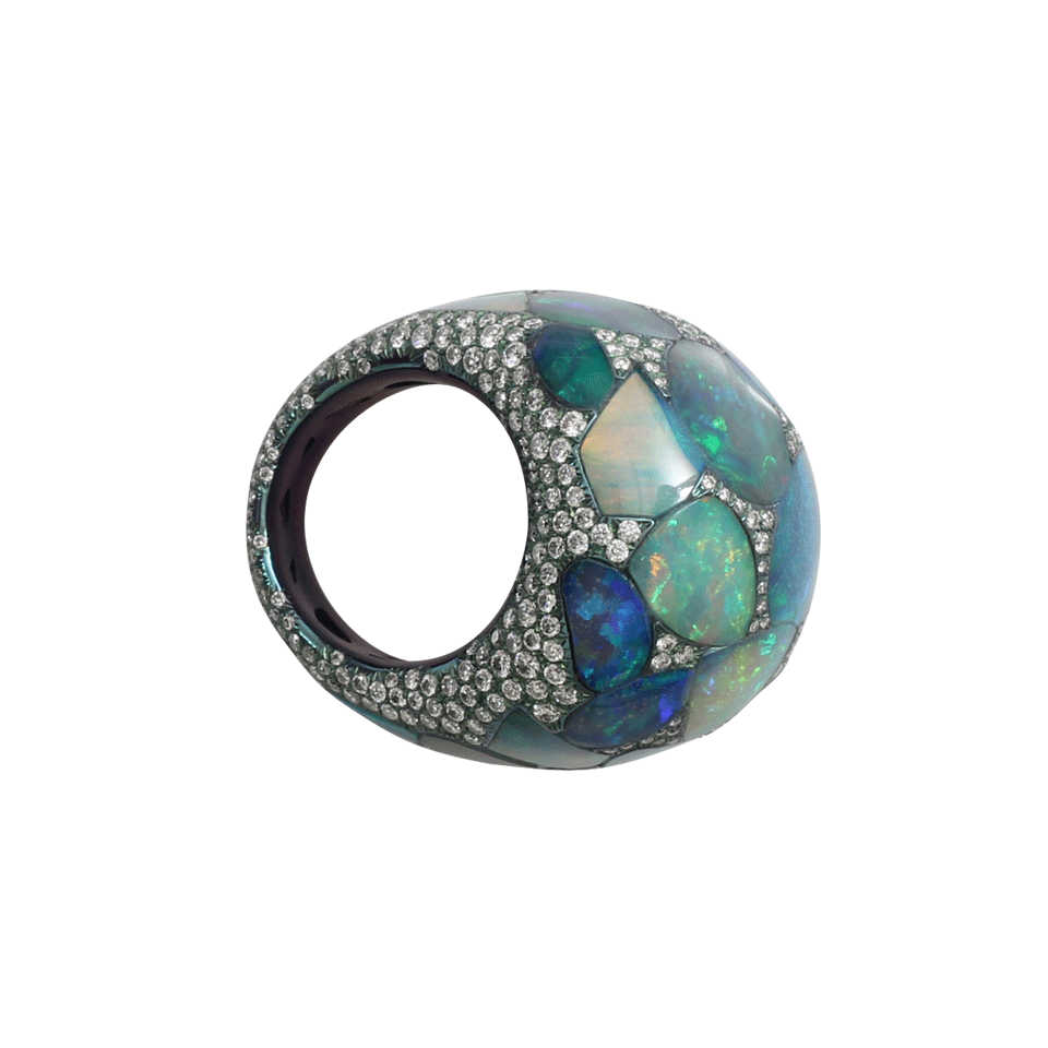 ARUNASHI-Seamless Opal Dome Ring-TITANIUM
