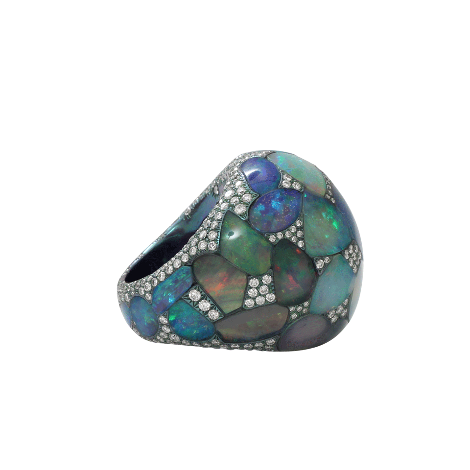 ARUNASHI-Seamless Opal Dome Ring-TITANIUM