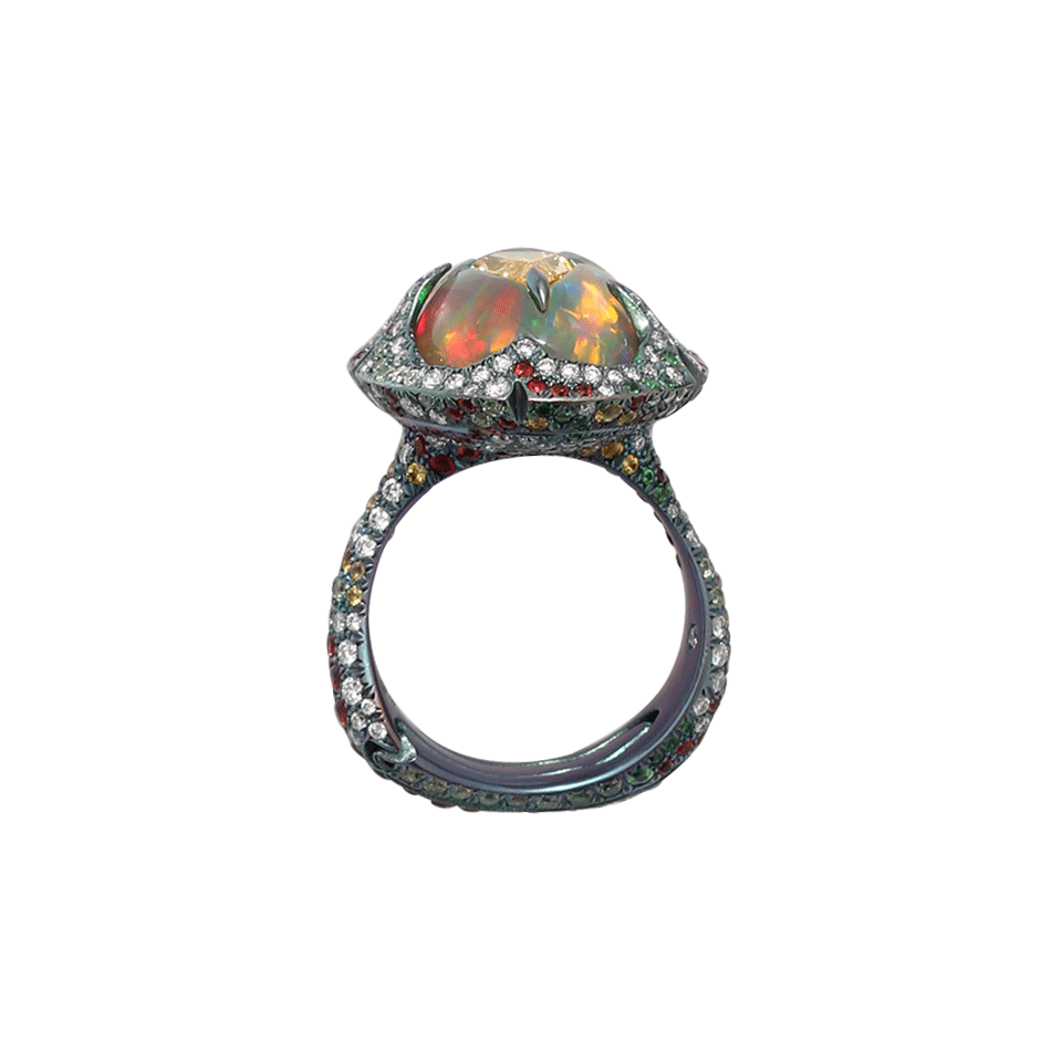 ARUNASHI-Yellow Diamond And Opal Ring-TITANIUM