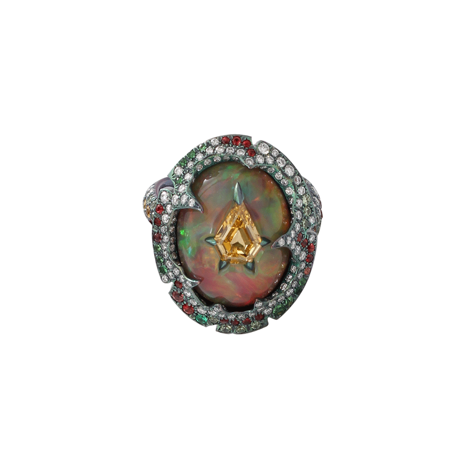 ARUNASHI-Yellow Diamond And Opal Ring-TITANIUM
