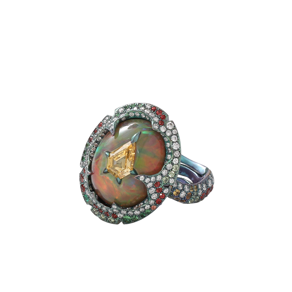 ARUNASHI-Yellow Diamond And Opal Ring-TITANIUM
