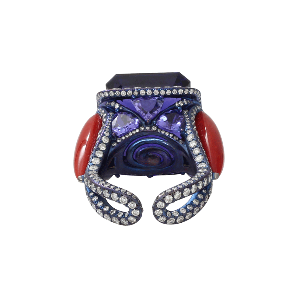 ARUNASHI-Tanzanite And Coral Ring-TITANIUM