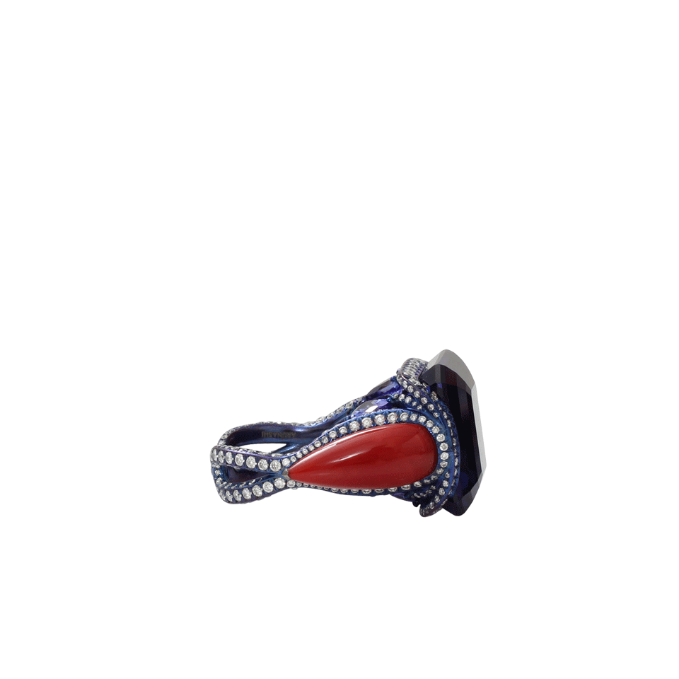 ARUNASHI-Tanzanite And Coral Ring-TITANIUM