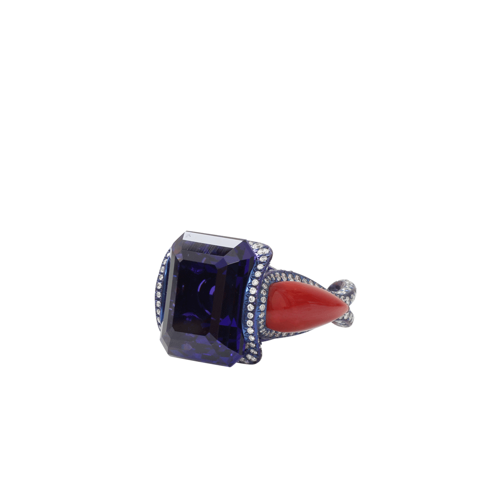 ARUNASHI-Tanzanite And Coral Ring-TITANIUM