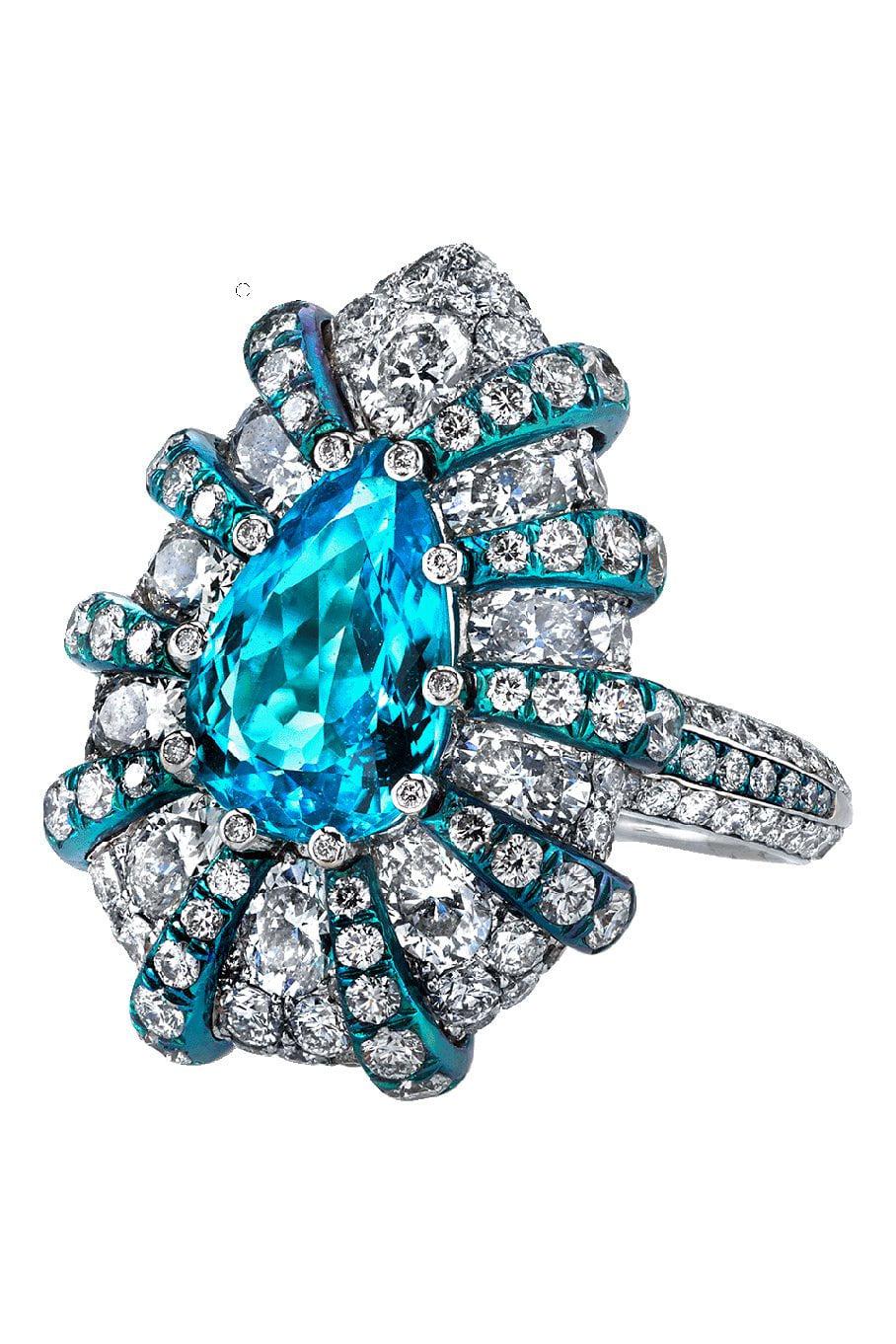 ARUNASHI-Pear Shape Paraiba Diamond Ring-WHITE GOLD
