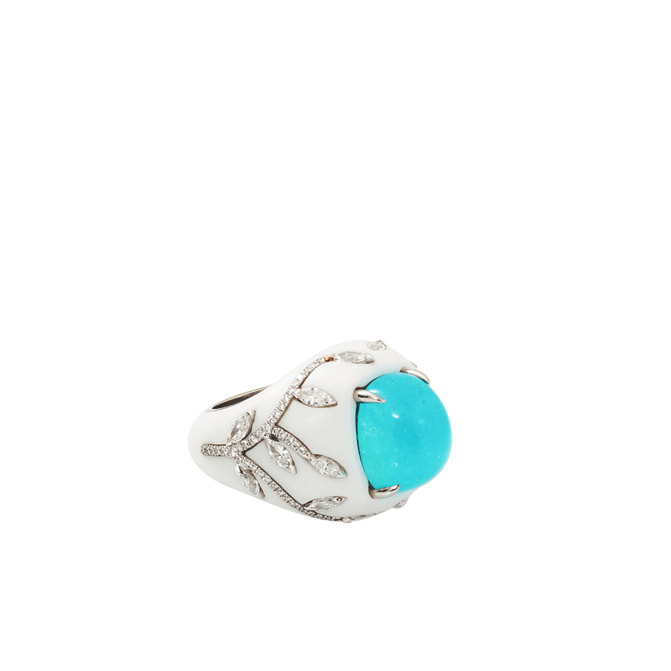 ARUNASHI-Cabochon Paraiba Corian Ring-WHITE GOLD