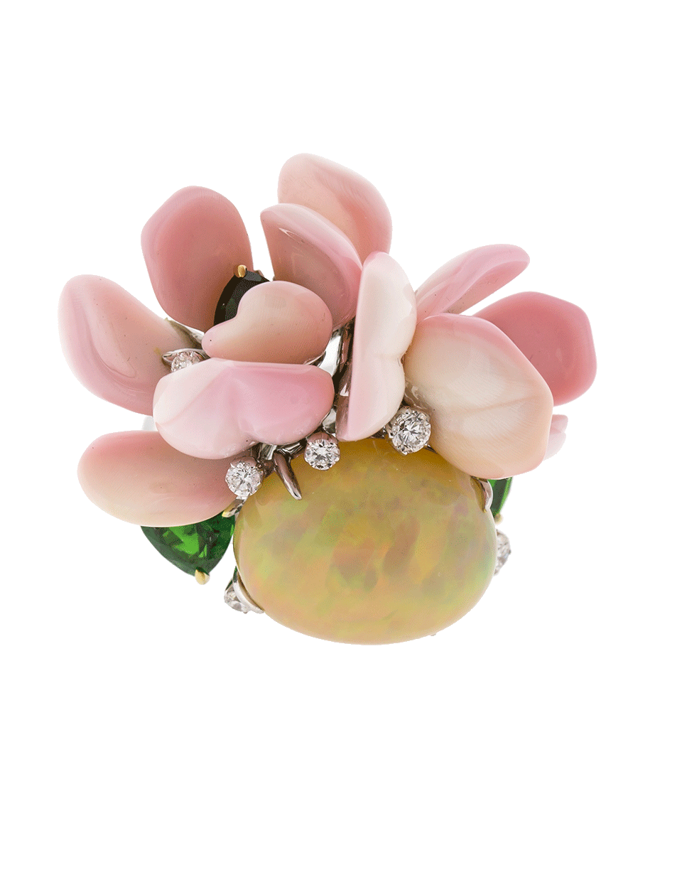 ARUNASHI-Opal And Conch Petal Ring-WHITE GOLD