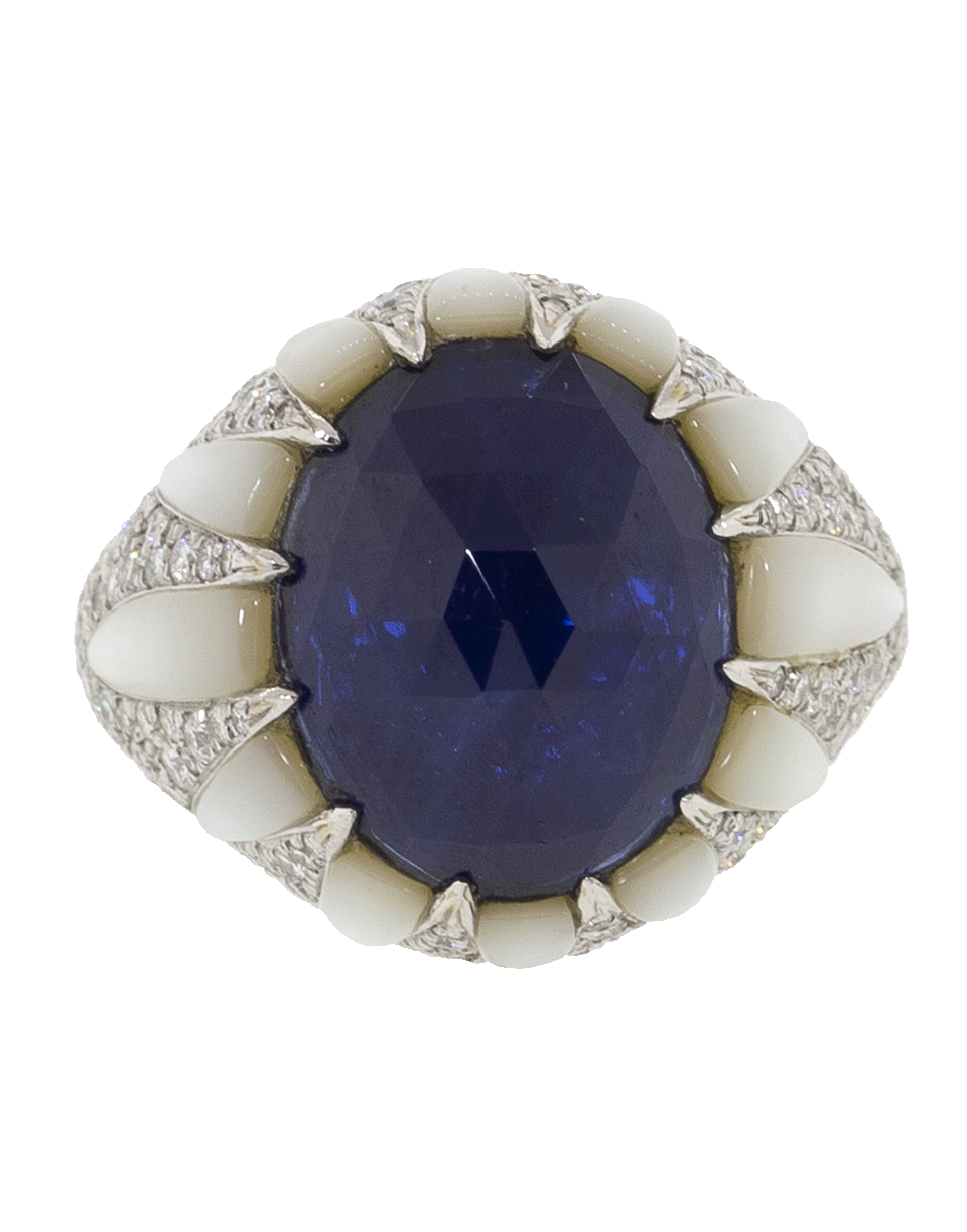ARUNASHI-Rosecut Blue Sapphire And Diamond Ring-WHITE GOLD