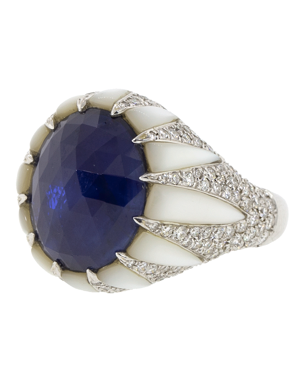 ARUNASHI-Rosecut Blue Sapphire And Diamond Ring-WHITE GOLD
