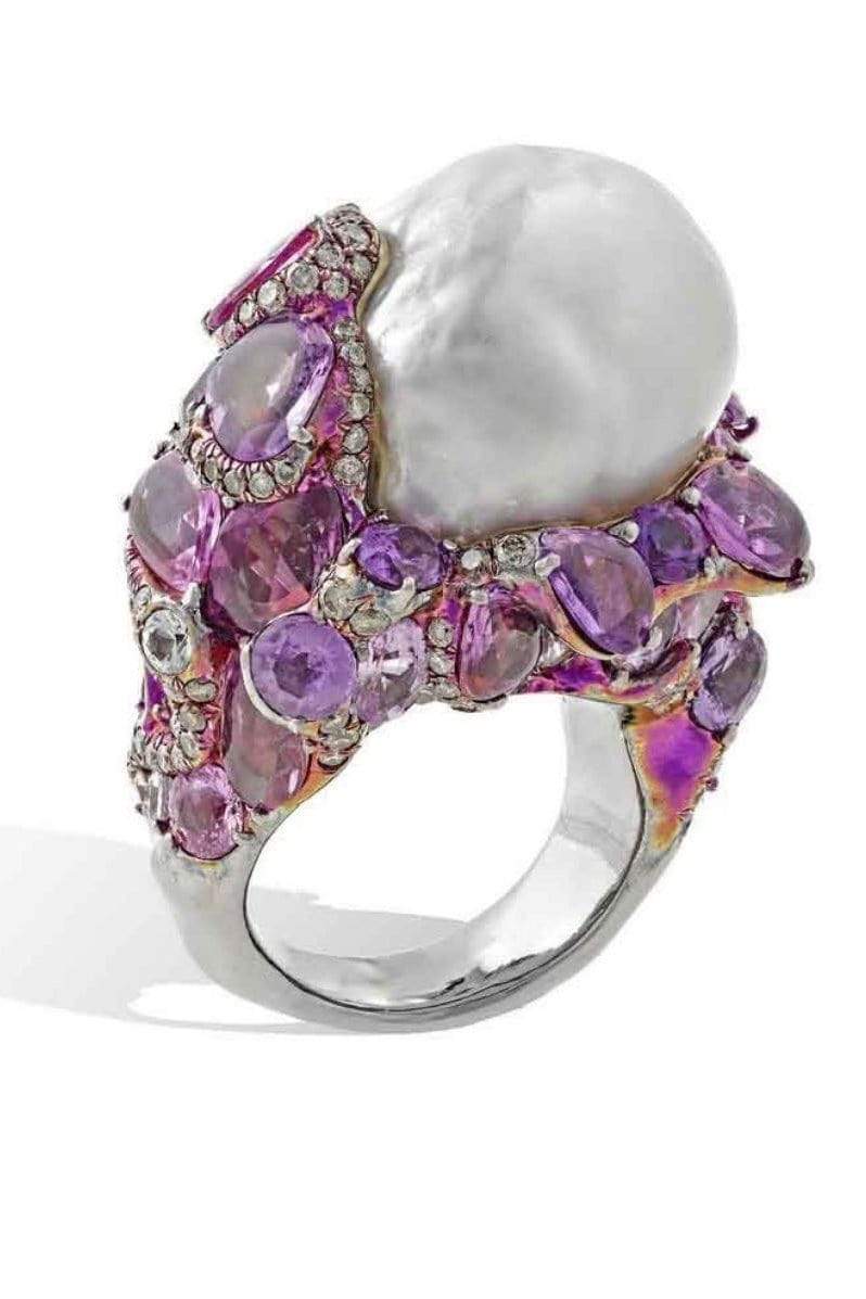 ARUNASHI-Pink Pearl Ring-WHITE GOLD