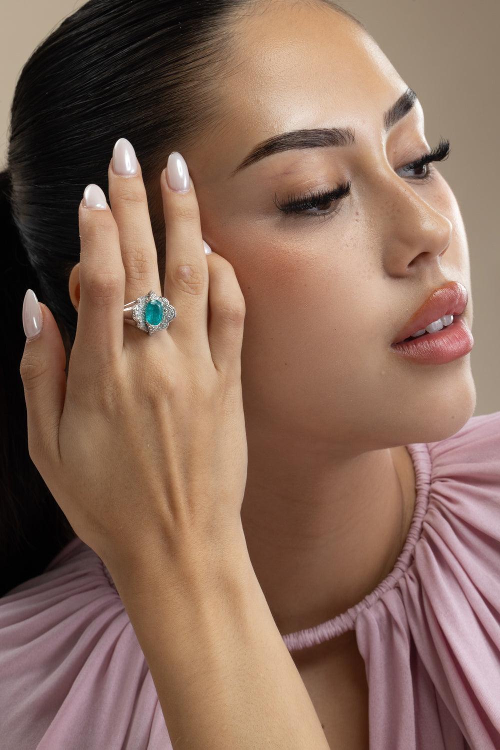 Paraiba Brazil Diamond Ring-WHITE GOLD-JEWELRYFINE JEWELRING-ARUNASHI