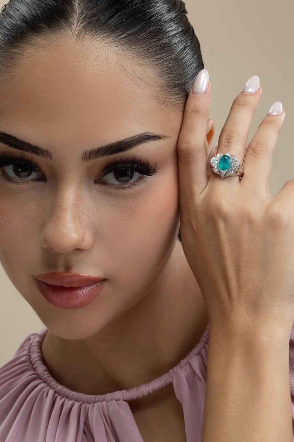 Paraiba Brazil Diamond Ring-WHITE GOLD-JEWELRYFINE JEWELRING-ARUNASHI