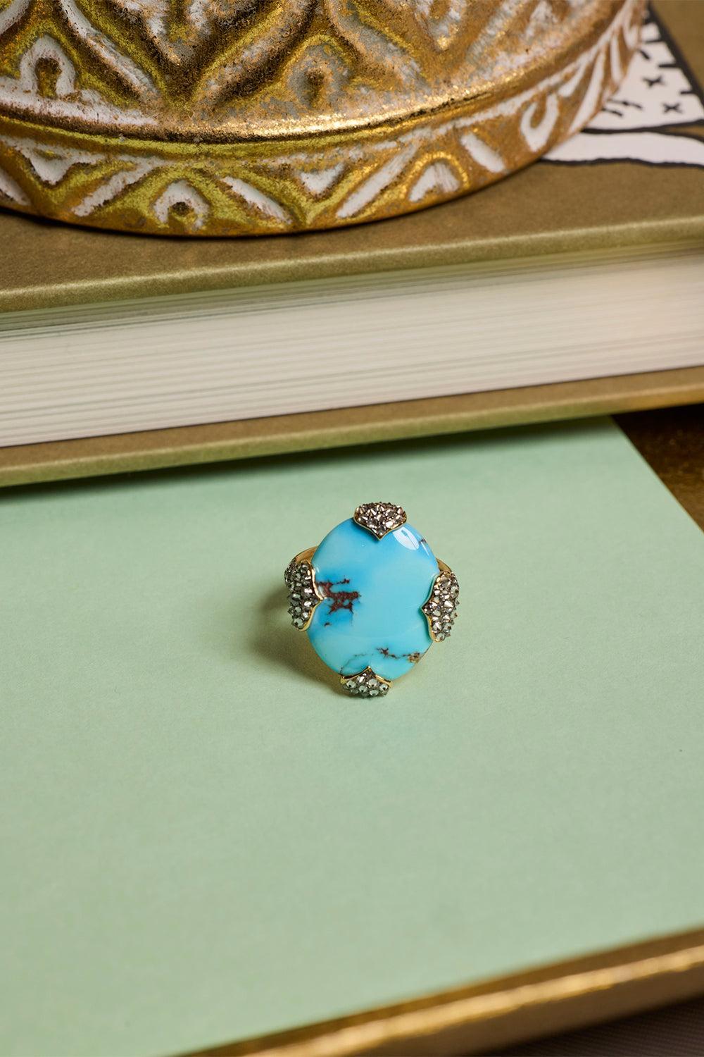 Turquoise Diamond Ring-YELLOW GOLD-6.75-JEWELRYFINE JEWELRING-ARUNASHI