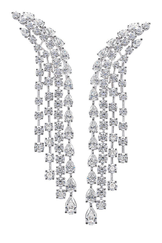 Diamond Four Row Chandelier Earrings-WHITE GOLD-JEWELRYFINE JEWELEARRING-ARZANO
