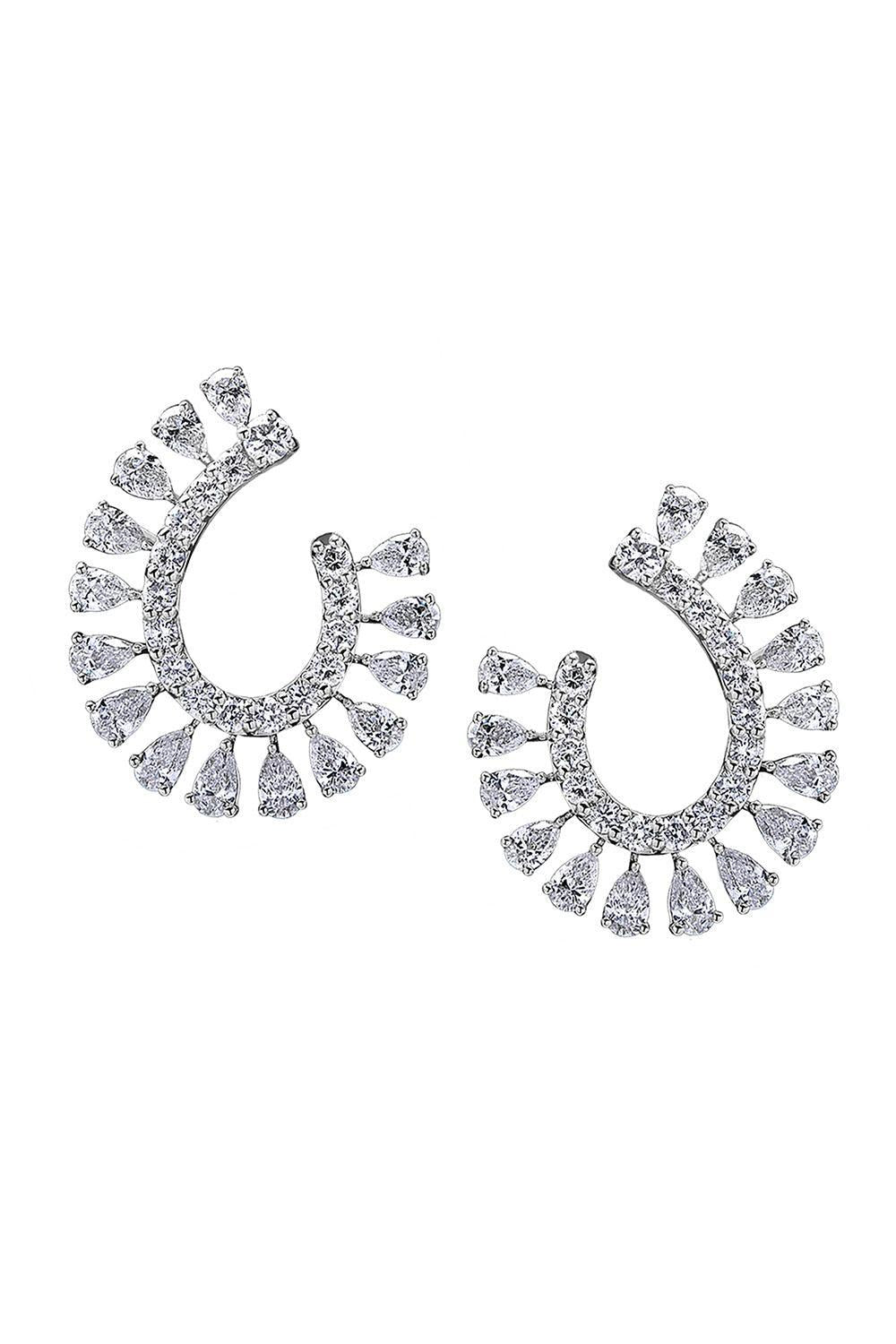 Diamond Pear Outside Open Circle Earrings-WHITE GOLD-JEWELRYFINE JEWELEARRING-ARZANO