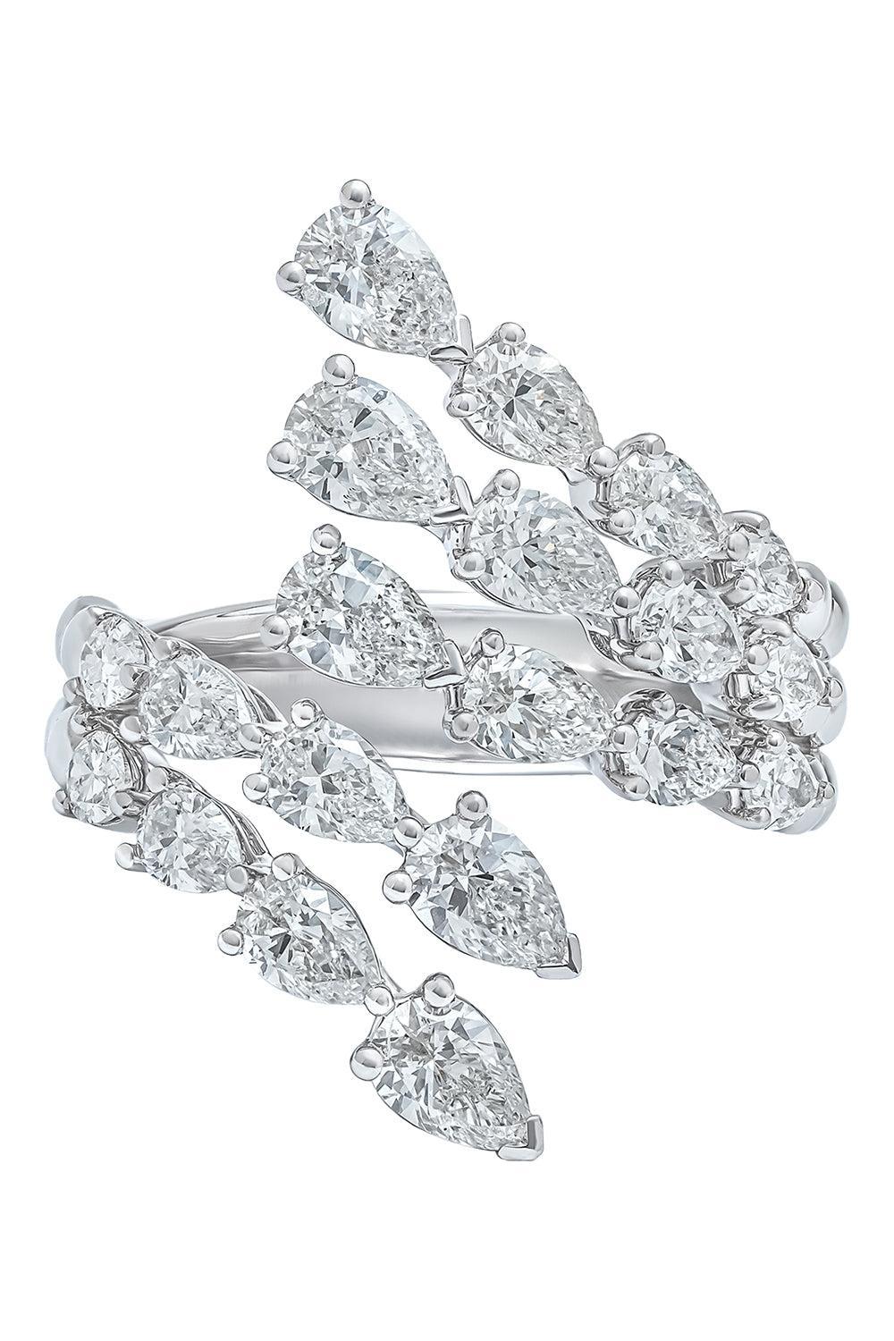 Diamond Pear Four Row Bypass Ring-WHITE GOLD-6.5-JEWELRYFINE JEWELRING-ARZANO