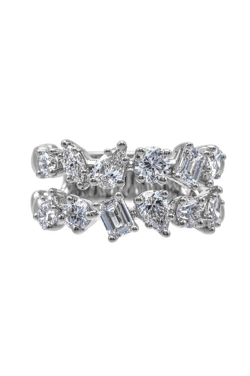 Multi Diamond Two Row Ring-WHITE GOLD-6.5-JEWELRYFINE JEWELRING-ARZANO
