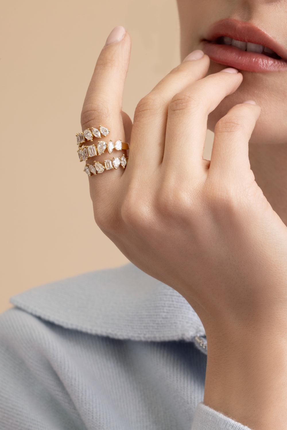 Multi Diamond Three Wrap ring-YELLOW GOLD-7.25-JEWELRYFINE JEWELRING-ARZANO