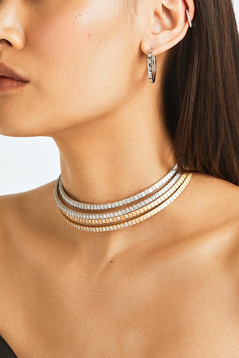 Diamond Shiraz Choker Necklace-YELLOW GOLD-16-JEWELRYFINE JEWELNECKLACE O-ASHAHA