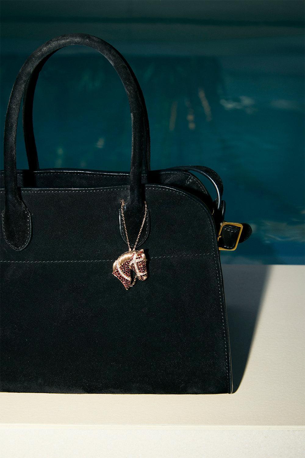 Garnet Diamond Horse Bag Charm-ROSE GOLD-JEWELRYFINE JEWELMISC-ASHNA MEHTA