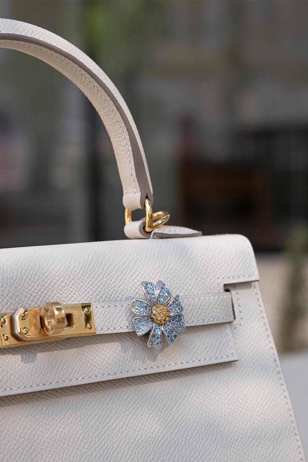 Blue Topaz Yellow Sapphire Flower Bag Charm-WHITE GOLD-JEWELRYFINE JEWELMISC-ASHNA MEHTA