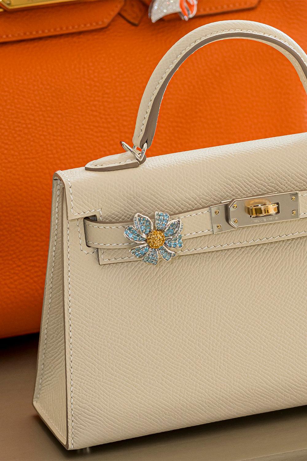 Blue Topaz Yellow Sapphire Flower Bag Charm-WHITE GOLD-JEWELRYFINE JEWELMISC-ASHNA MEHTA