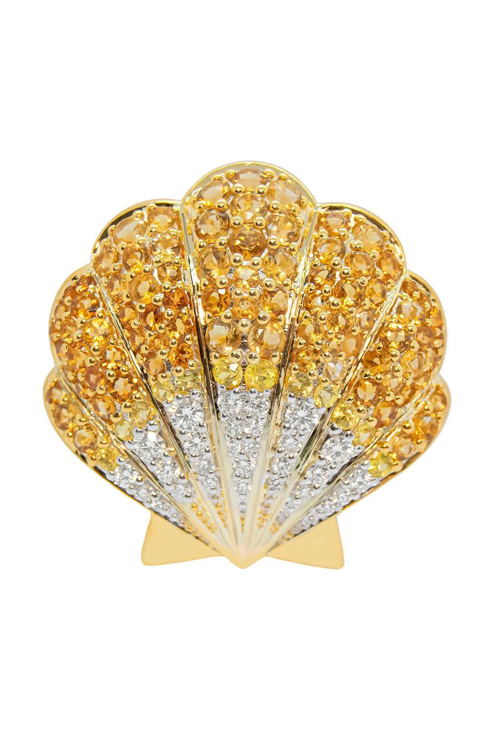 Citrine Diamond Sea Shell Bag Charm-WHITE GOLD-JEWELRYFINE JEWELMISC-ASHNA MEHTA