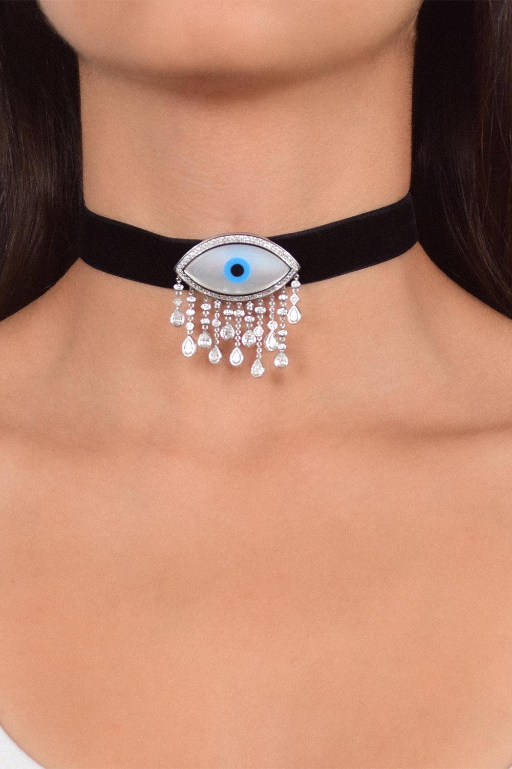 Diamond Evil Eye Waterfall Bag Charm-WHITE GOLD-JEWELRYFINE JEWELMISC-ASHNA MEHTA