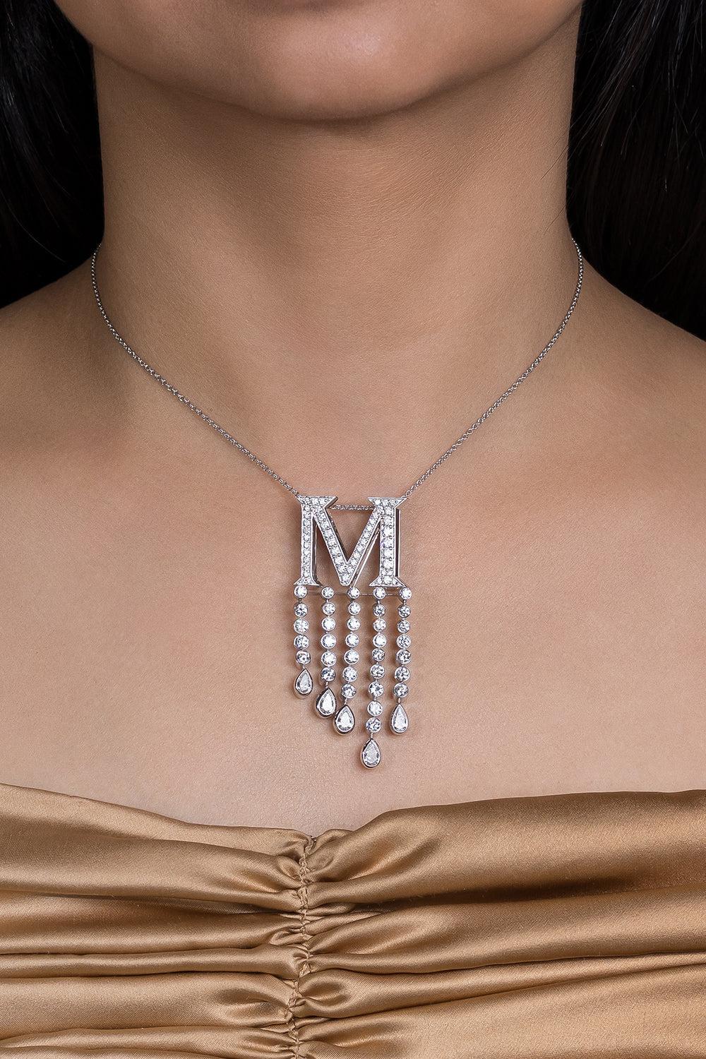 Diamond Waterfall Initial Bag Charm - M-WHITE GOLD-JEWELRYFINE JEWELMISC-ASHNA MEHTA