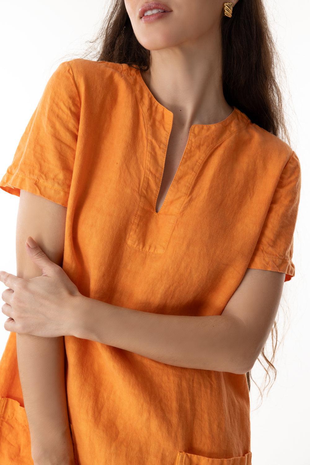 SHORT SLEEVE SHIFT DRESS-ORANGE-38-CLOTHINGDRESSCASUAL-ASPESI