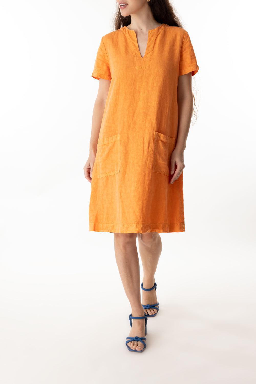 SHORT SLEEVE SHIFT DRESS-ORANGE-38-CLOTHINGDRESSCASUAL-ASPESI