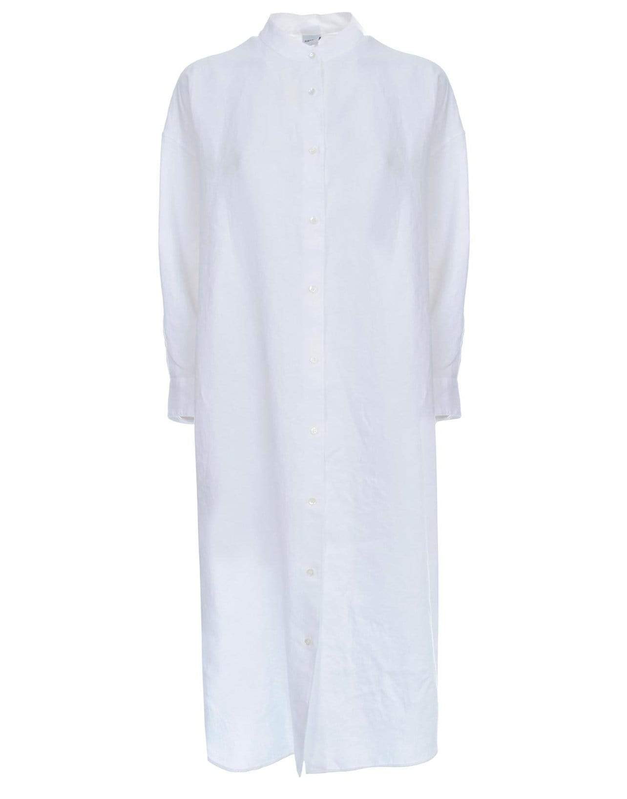 ASPESI-White Slub Linen Gabardine Shirt Dress-