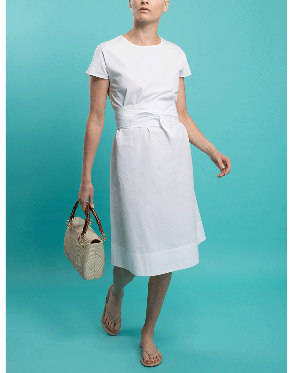 ASPESI-White Round Neck Belted Dress-
