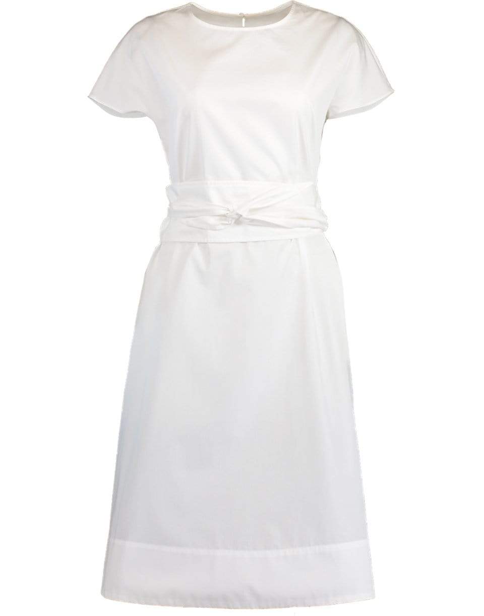 ASPESI-White Round Neck Belted Dress-
