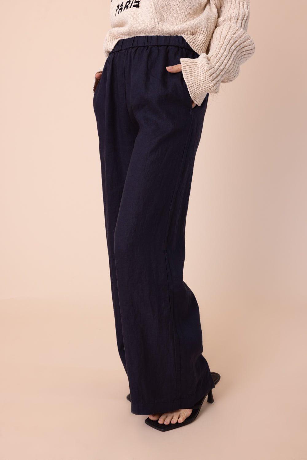 ASPESI-Wide Straight Leg Trousers - Navy-