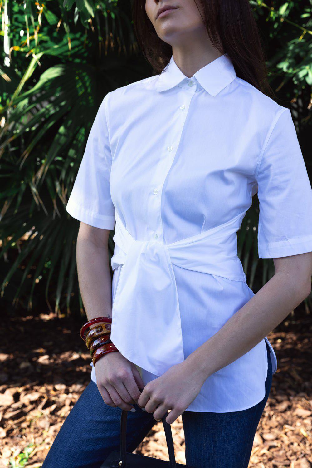 ASPESI-Elbow Sleeve Tie Waist Top-