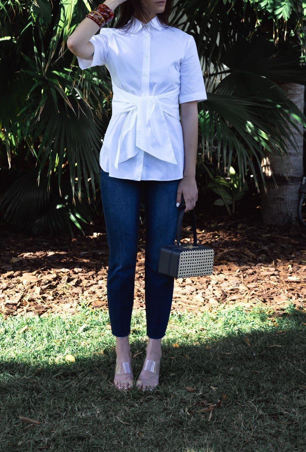 ASPESI-Elbow Sleeve Tie Waist Top-