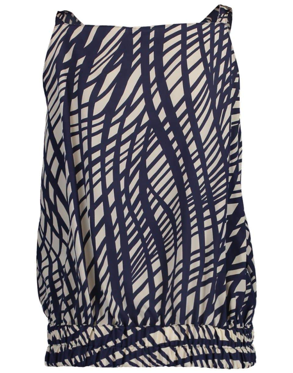 ASPESI-Smocked Hem Print Tank Top-