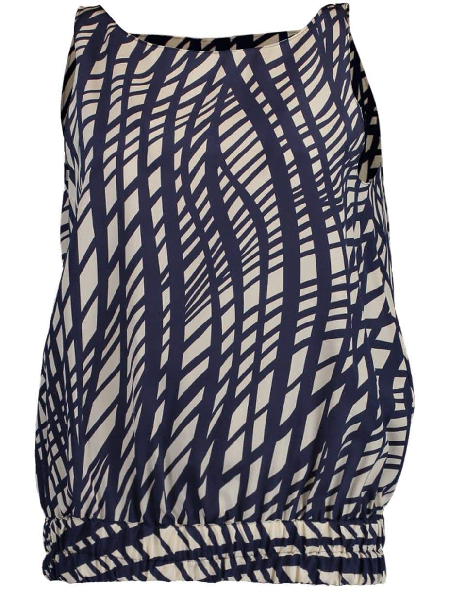 ASPESI-Smocked Hem Print Tank Top-