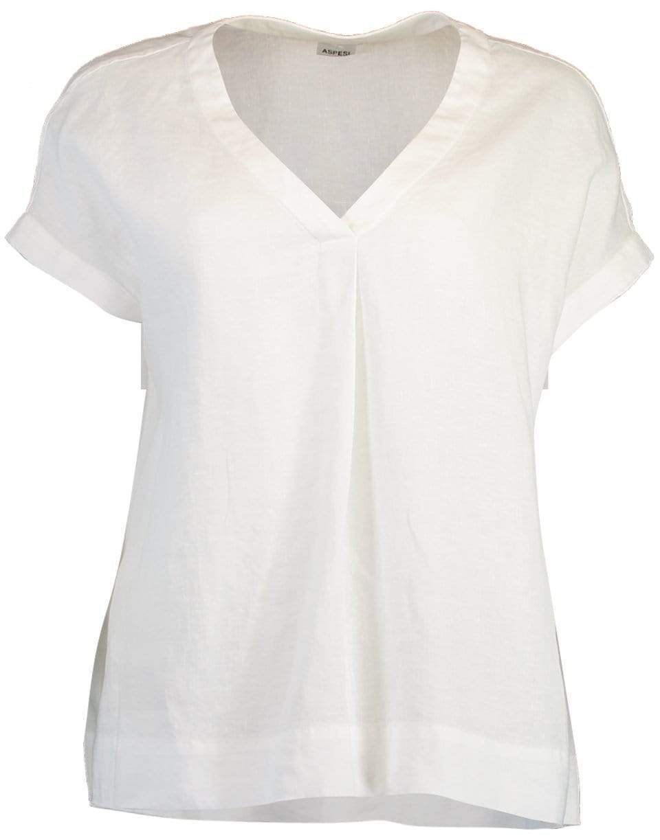 ASPESI-White V-Neck Linen Top-