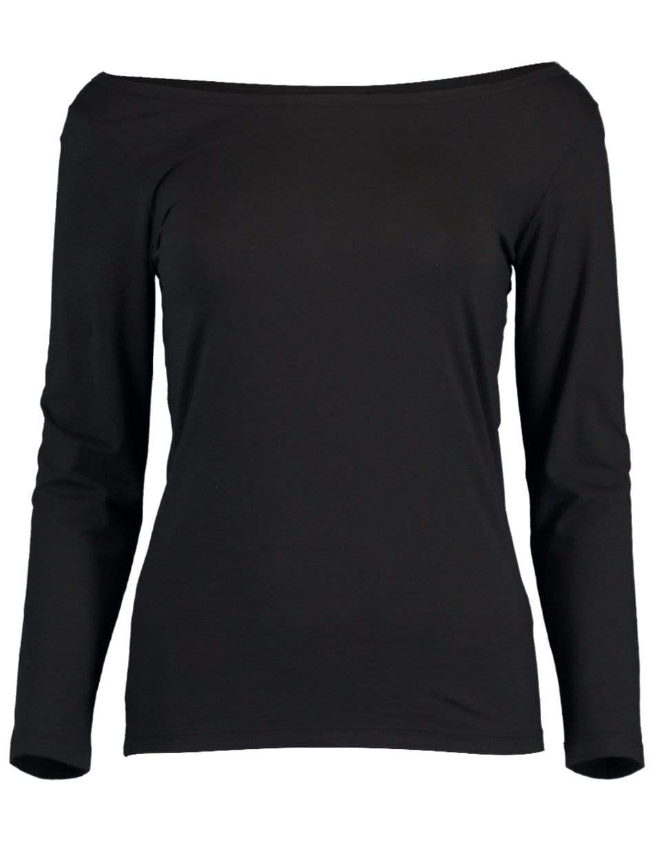 ASPESI-Black 3/4 Sleeve Ballet Neck Tee-