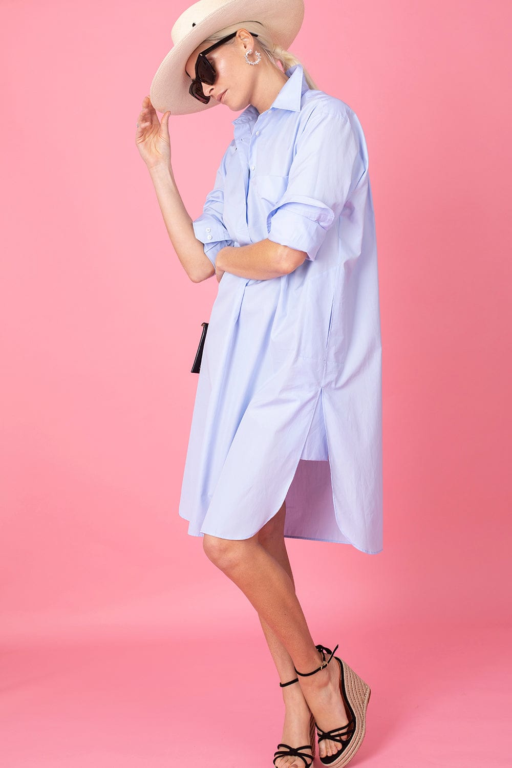 ASPESI-Long Sleeve Cotton Tunic - Sky Blue-