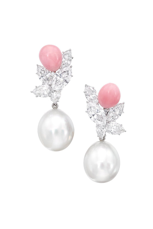 ASSAEL-Conch Pearl Diamond Earrings-PLATINUM