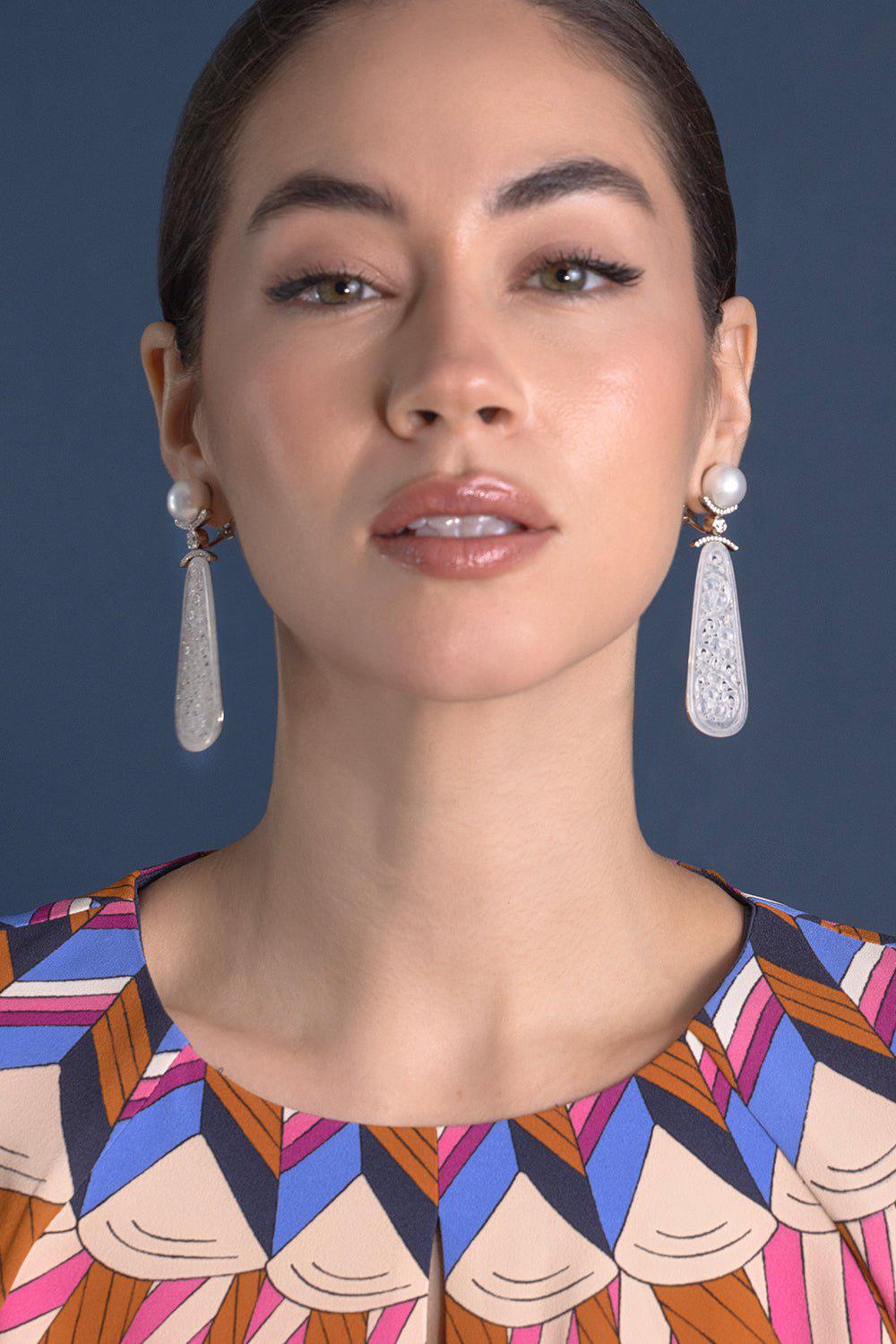 ASSAEL-Jadeite Diamond Pearl Earrings-WHITE GOLD