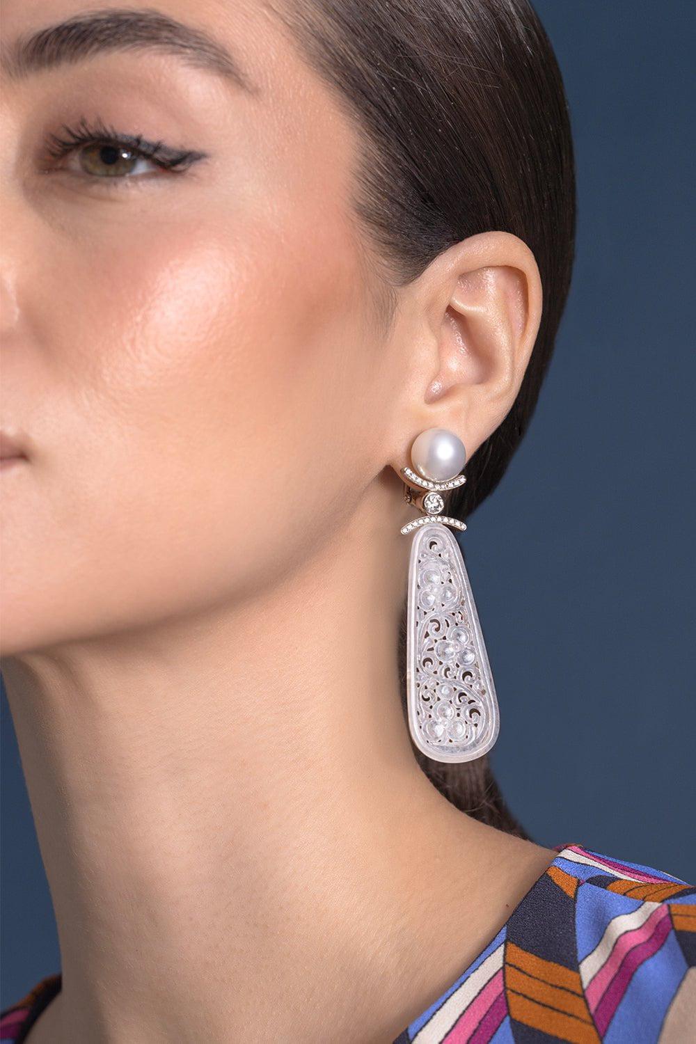 ASSAEL-Jadeite Diamond Pearl Earrings-WHITE GOLD