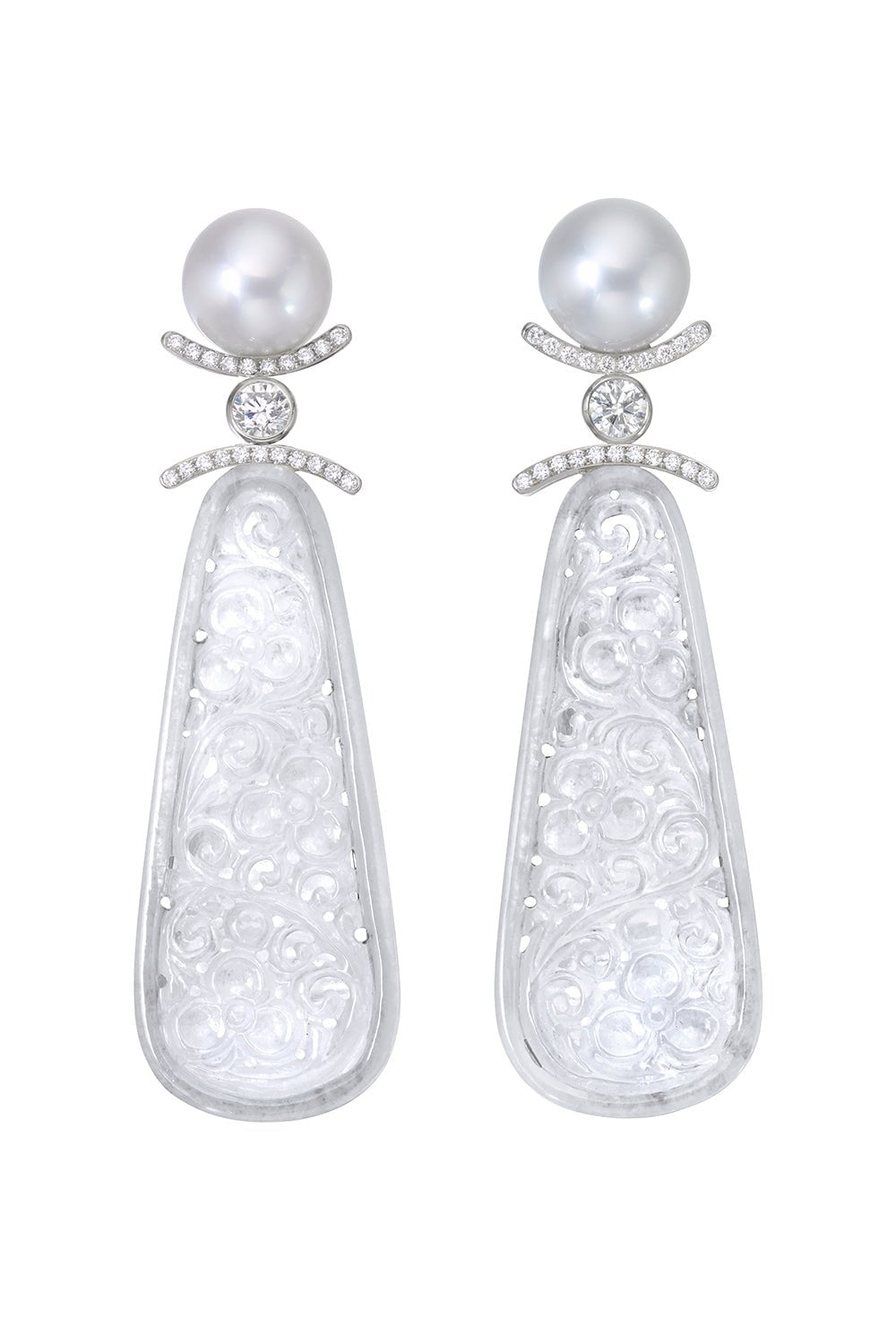 ASSAEL-Jadeite Diamond Pearl Earrings-WHITE GOLD