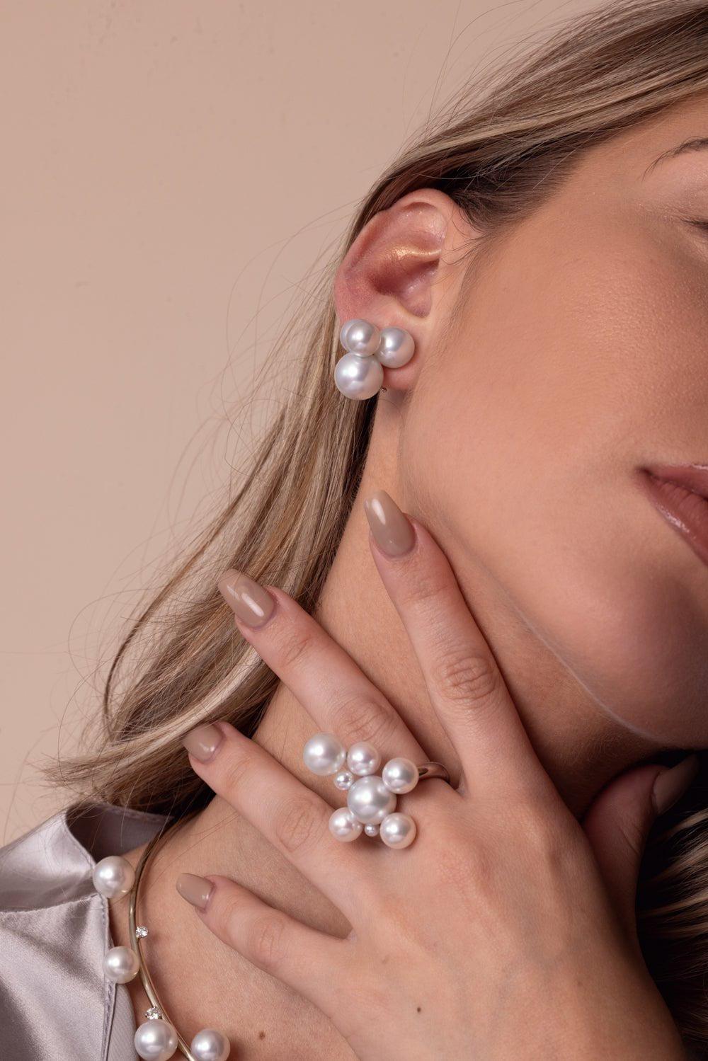ASSAEL-Small Bubble Pearl Earrings-WHITE GOLD