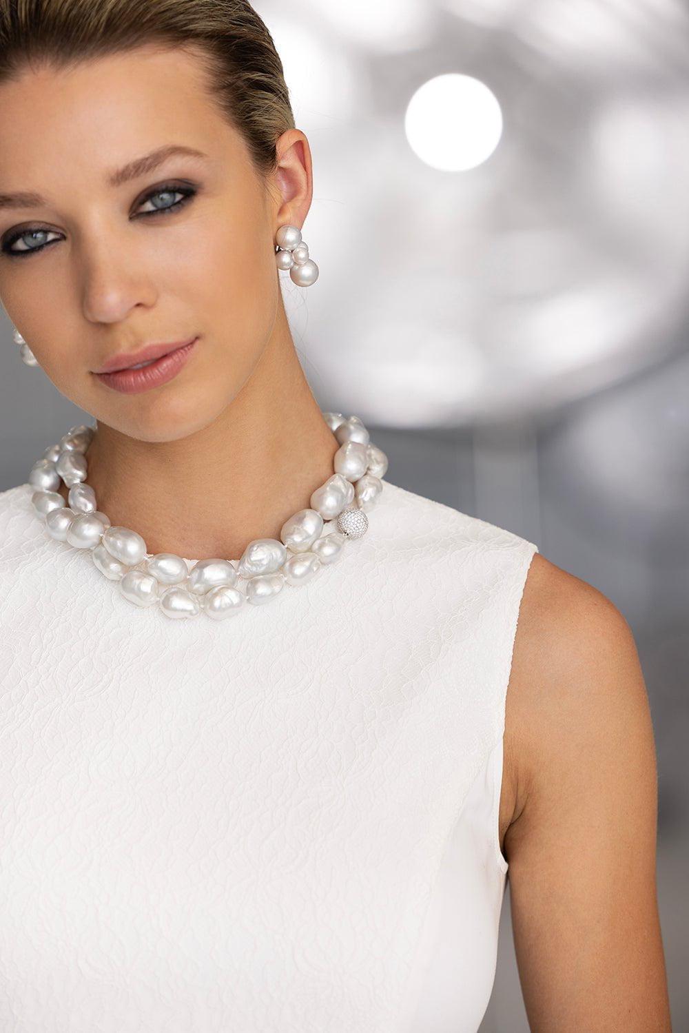ASSAEL-South Sea Akoya Large Bubble Earrings-WHITE GOLD