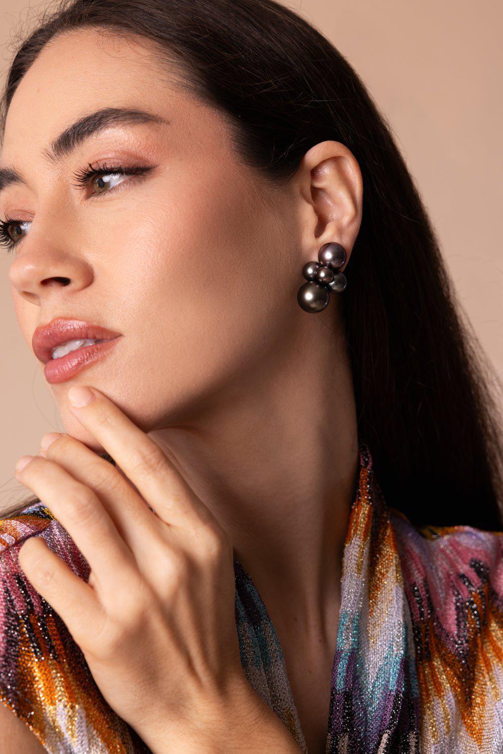 ASSAEL-Large Bubble Tahitan Pearl Earrings-YELLOW GOLD