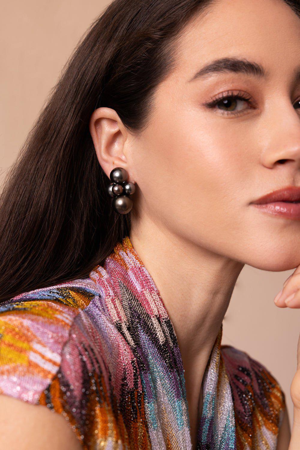 ASSAEL-Large Bubble Tahitan Pearl Earrings-YELLOW GOLD